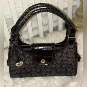 Brighton Womens Black Signature Black Leather Double Handle Handbag/Purse